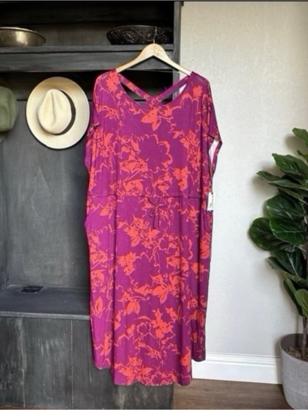 Terra & Sky Womens Plus Size Midi Dress - Criss Cross Scoop Back 2X